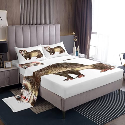 Erosebridal Juego de sábanas de hurón tamaño individual para niños, sábana bajera ajustable de hurón de dibujos animados para niños, bonitas sábanas