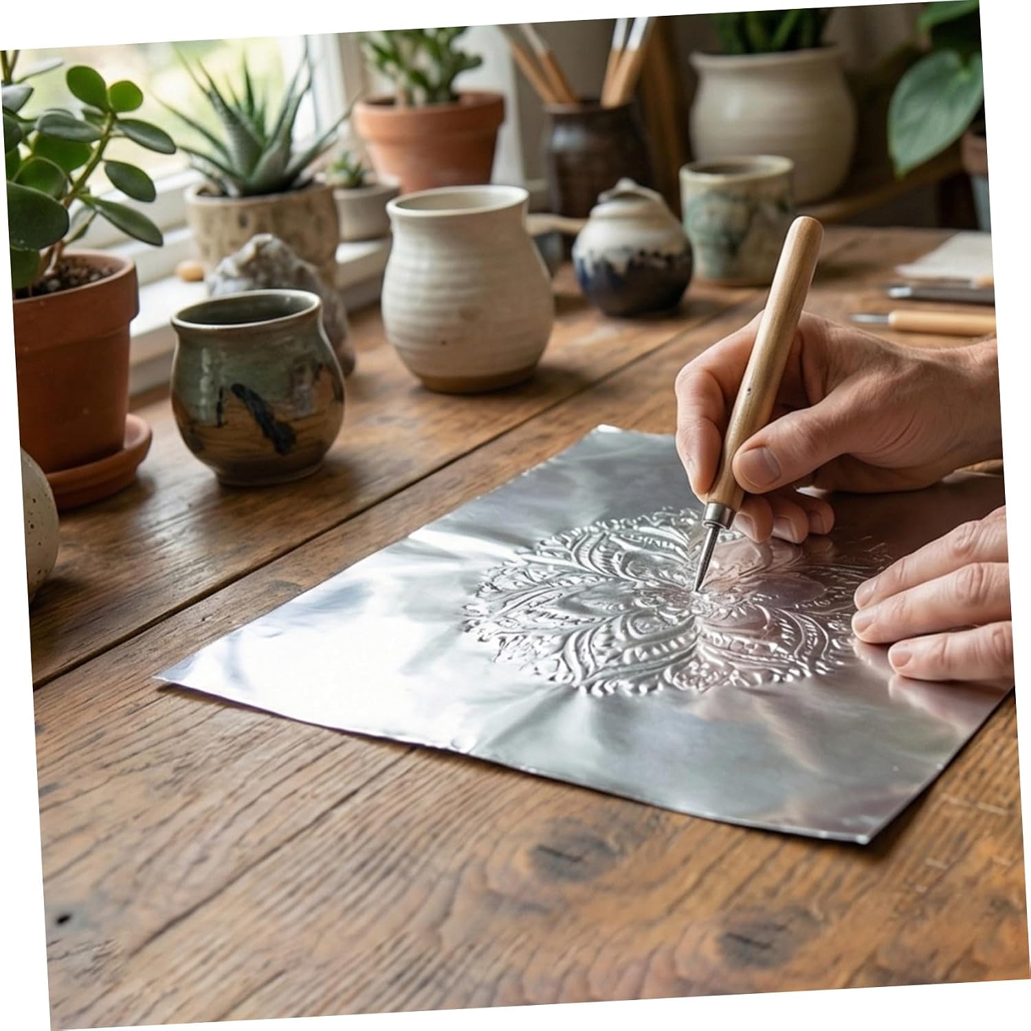 Double Sided Aluminum Foil Sheets with Scoring Pen for Craft Projects