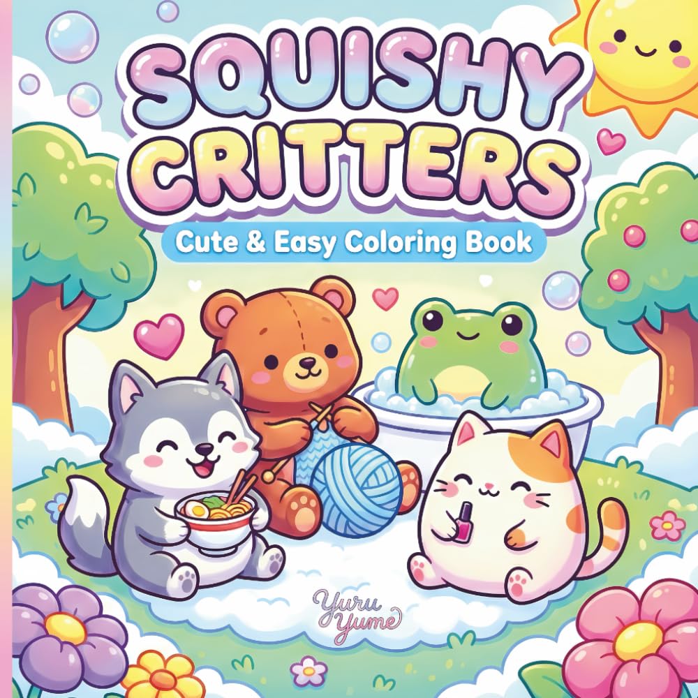 Squishy Critters - Cute & Easy Coloring Book: 40 Adorable Animals Doing Cozy Daily Activities in Bold and Simple Designs for Teens and Adults