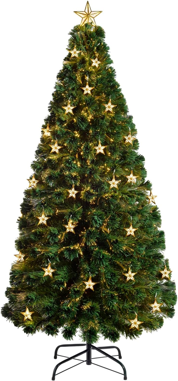 WeRChristmas Pre-Lit Fibre Optic Multi-Function Christmas Tree with Tree Topper, Green, 6 feet/1.8 m