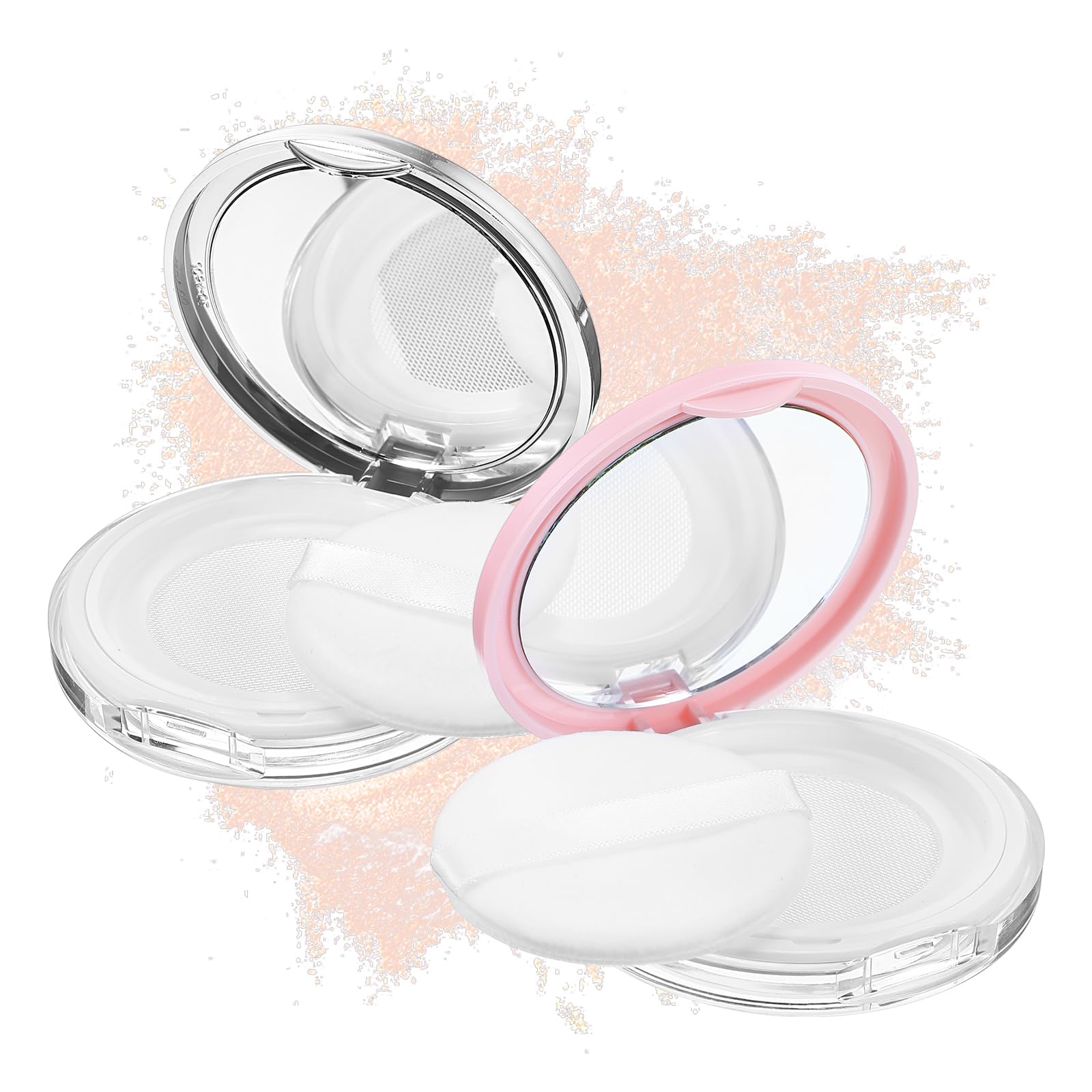 2 Pcs Loose Powder Container with Puff, 0.3-0.7oz Reusable Travel Powder Puff Case Refillable Empty Makeup Compact Box with Mirror for Travel DIY Makeup Cosmetic