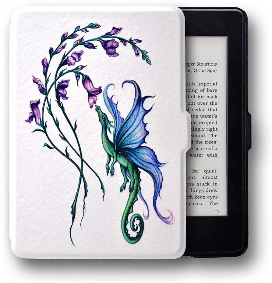 RL-Art Case - Fits All Kindle Paperwhite Generations Prior to 2018 -Thin Light Smart Cover Auto Sleep/Wake (Will Not Fit All-New 10th Gen)(White Floral Snap-Dragon)
