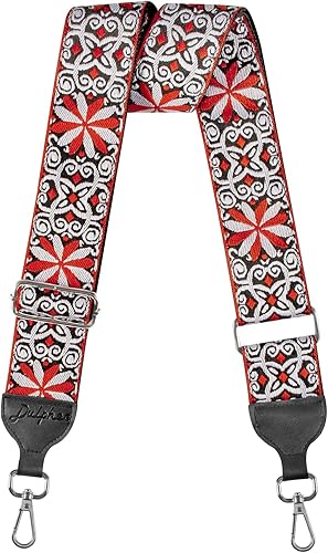 Correa para bolso, jacquard bordada de 2 pulgadas de ancho de algodón suave y extremos de cuero, correas de repuesto para bolsa cruzada