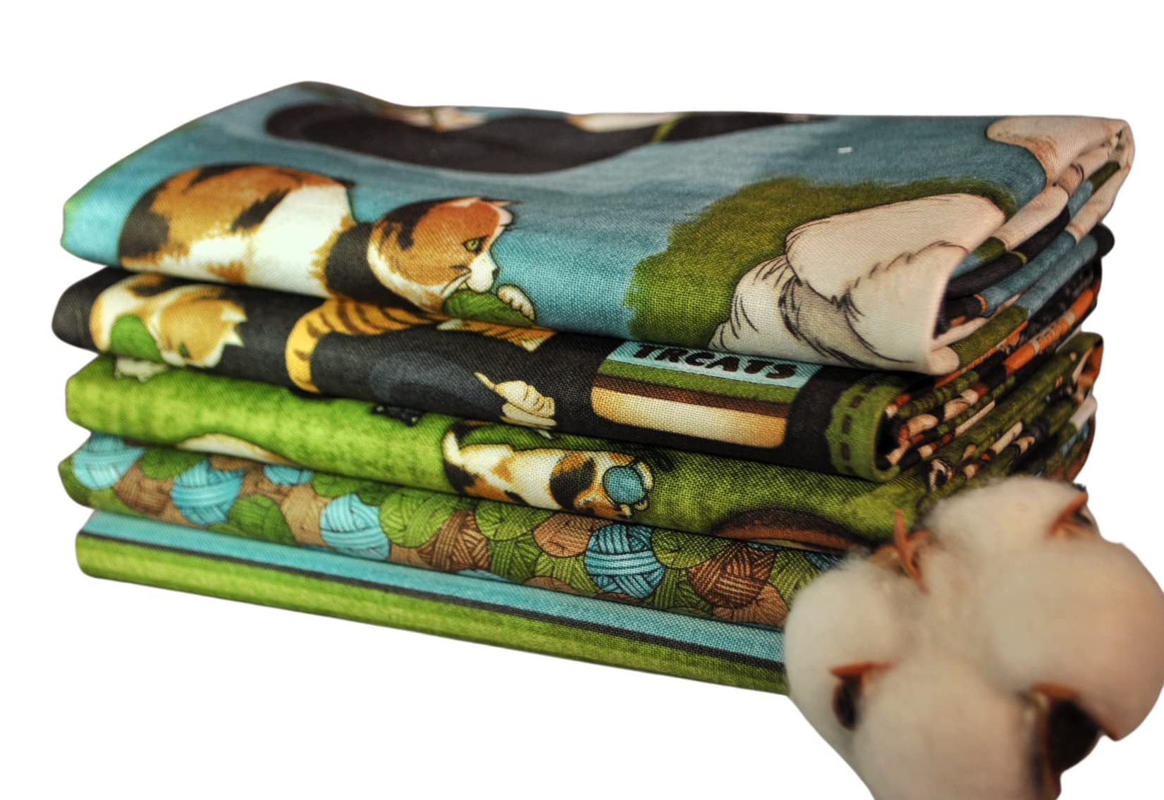Purrfect Cats 5 Fat Quarters Bundle by Debbie Mumm, 1 1/4 Yards Total, 100% Cotton