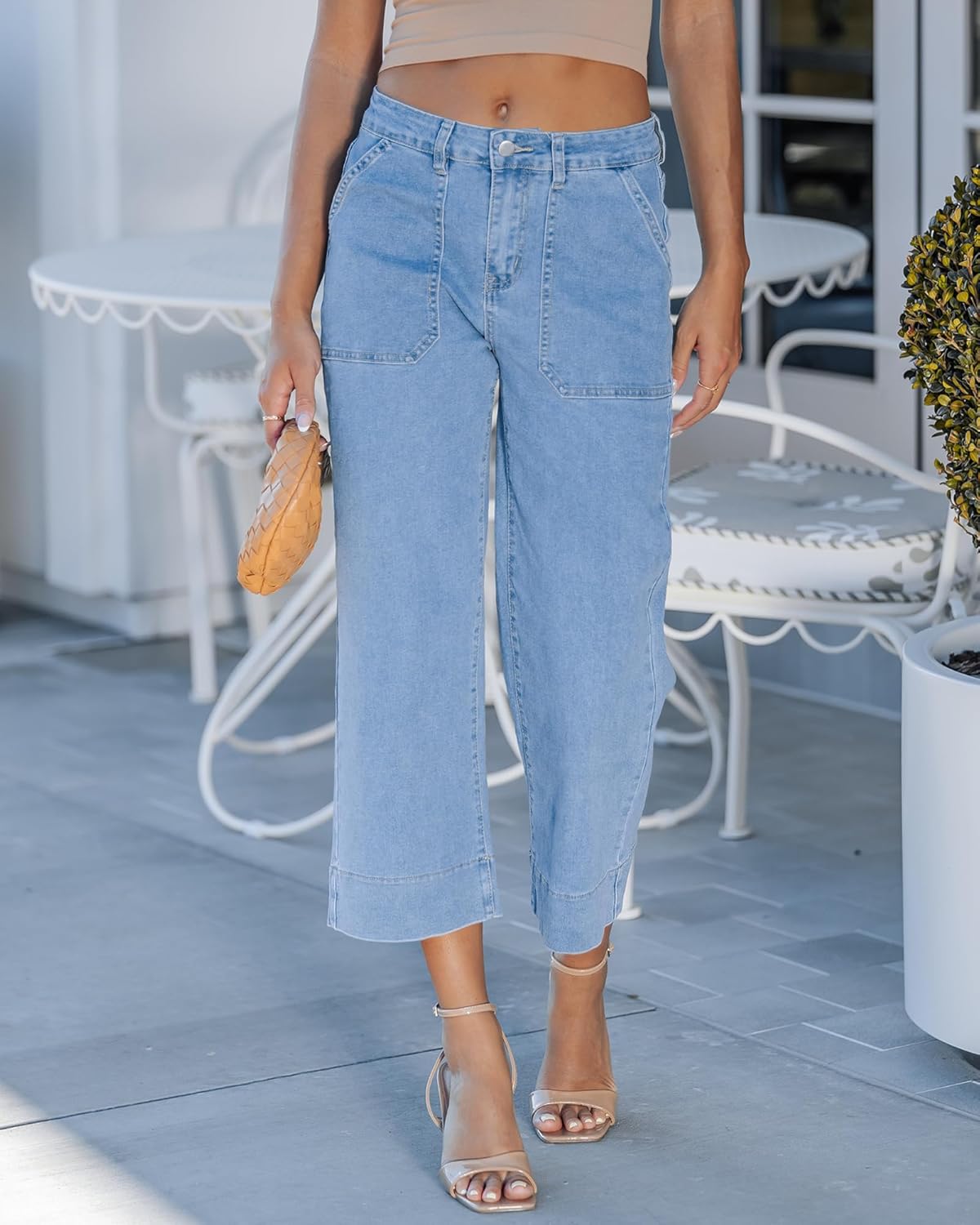 Utyful Capri Jeans for Women Wide Leg Trendy High Waisted Loose Straight Leg Casual Summer Stretchy Denim Capris Pants - Image 5