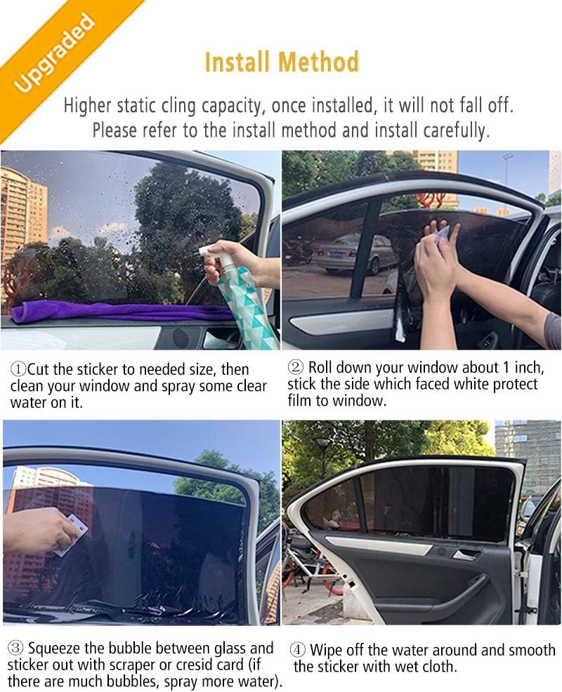Lecone Upgraded Car Window Shade, 2nd Generation Reusable Perforated Static Cling Tint Film, Electrostatic Self-Adhesive Sun Blocker Screen for Vehicle(2Dots&2No Dots)