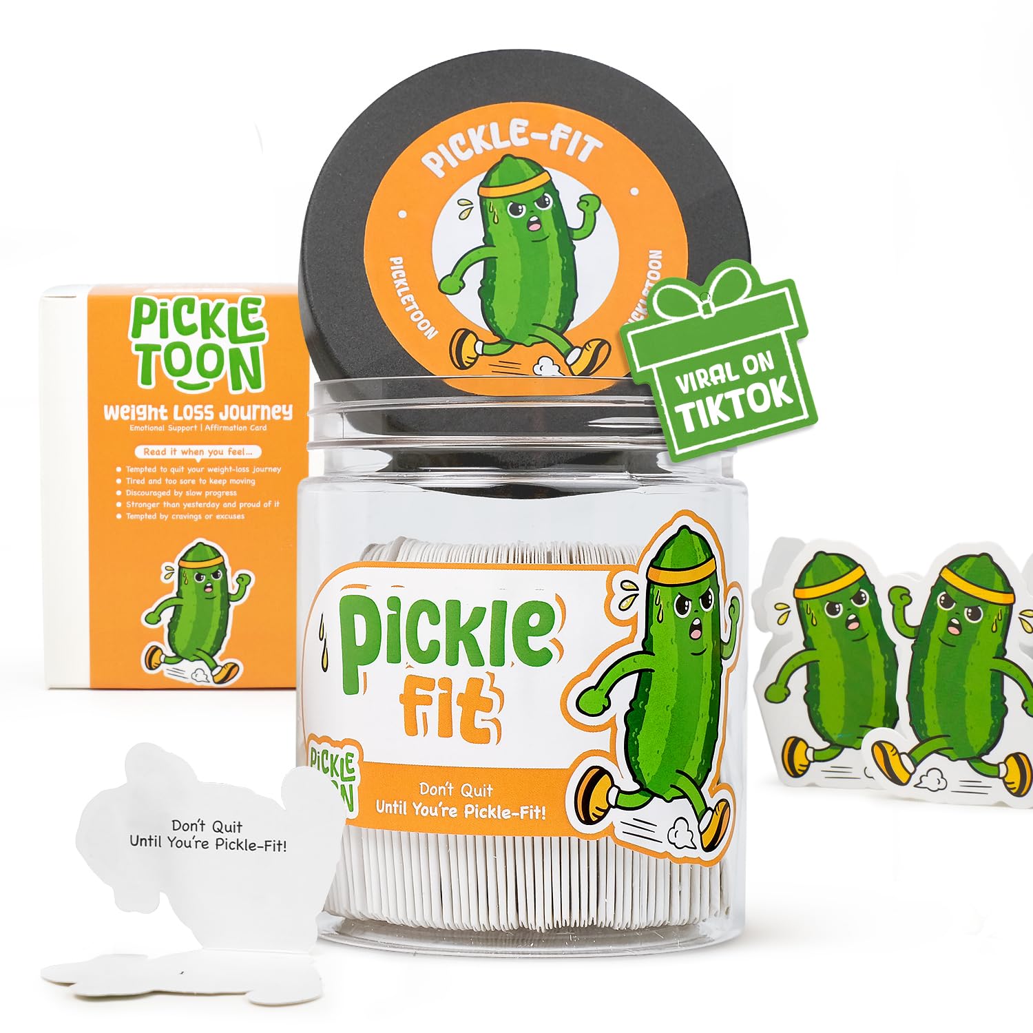 Emotional Support Positive Pickle Jar (PICKLE FIT) – Workout Motivation Jar, 60 Gym Affirmation Cards for Weight Loss &amp; Fitness Goals, Get Fit Gifts for Women &amp; Teen Girls