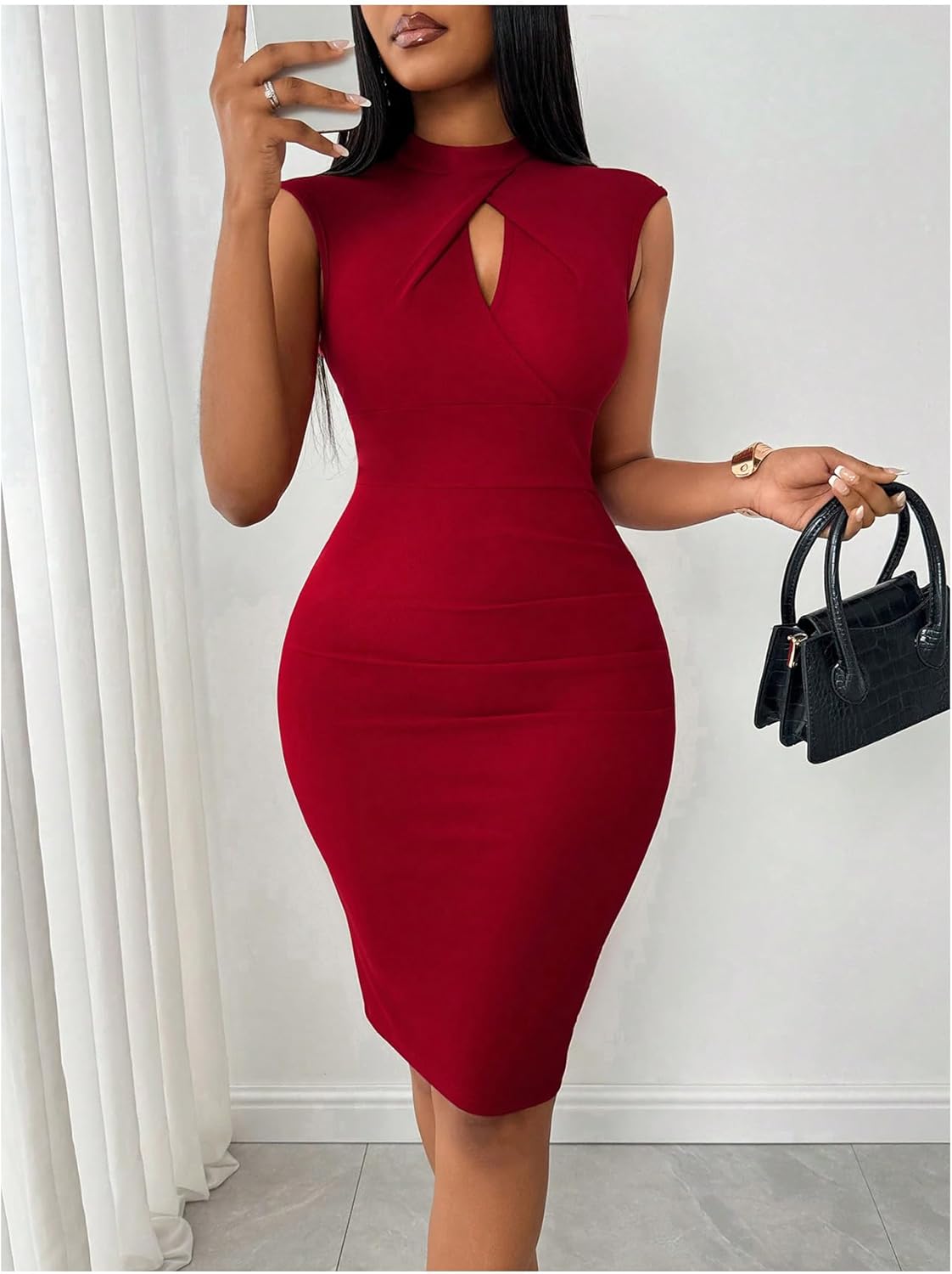 Floerns Women's Cap Sleeve Cut Out Front Bodycon Short Dress Elegant Pencil Dress - Image 2