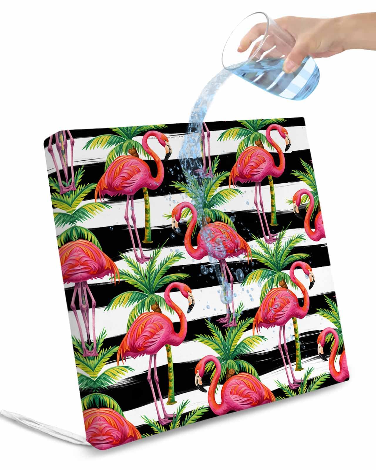 ZFUNCING 2 Pack Waterproof Patio Cushion Cover for Outdoor,Watercolor Flamingo Palm Leaf Washable Replacement Covers Furniture Seat Slipcover for Couch Sofa Chair,Black White Stripes,20x18in-image-34
