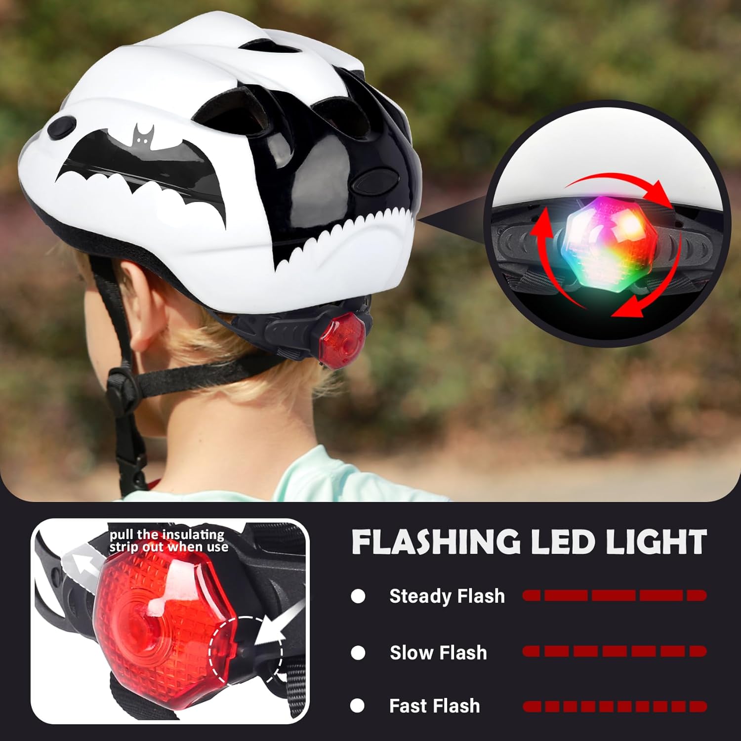 Kids Toddler Bike Helmet, Adjustable Boys Girl Helmets from Baby to Children(Age 1-8), Multi Sports for Bicycle Skate with LED Light