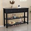 Garturects Console Table with 3 Drawers - Wood Entryway Desk Sofa Side Table with Storage Shelves for Living Room Black