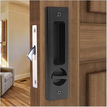 CCJH Sliding Barn Door Locks Invisible Door Handle Locks with Keys for Wood Pocket Door HardwareBlack