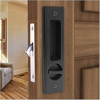 CCJH Sliding Barn Door Locks Invisible Door Handle Locks with Keys for Wood Pocket Door Hardware(Black)