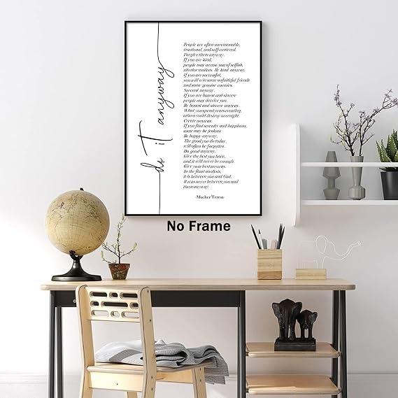 Mother Teresa Quotes Wall Art Do It Anyway Poster Inspirational Quotes Wall Art for Home Office Wall Decor Motivational Quotes Canvas Inspiring Words Poster Typography Quote Artwork 16x24inch No Frame