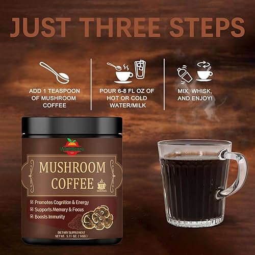 Miniatura 4 de Café de hongos - Mezcla de adaptógenos de 5 hongos - Seta de melena de león, reishi, cordyceps, chaga y cola de pavo - Café instantáneo de hongos