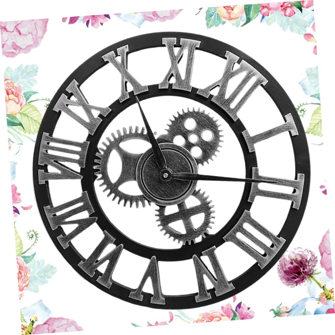 Cabilock Horloge Murale Décorative Industriel avec Mécanisme Silencieux Design De Roue Dentée Argenté pour Salon Cuisine Et Bureau
