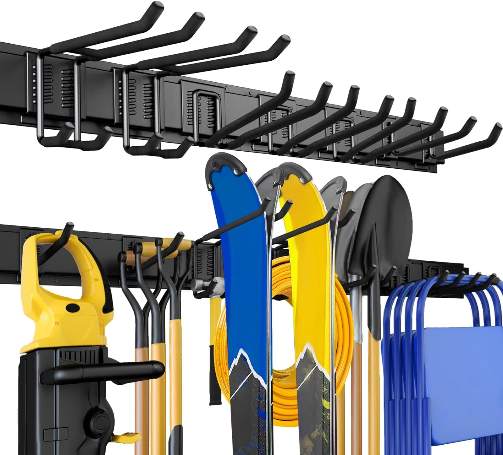 - 48" Garage Tool Organizer Wall Mount, 440lbs Garden Garage Storage Garage Organization with Adjustable Heavy Duty Hanging Hooks, Yard Rack Hanger System Shovel Rake Broom Ladder Holder, Men Gift
