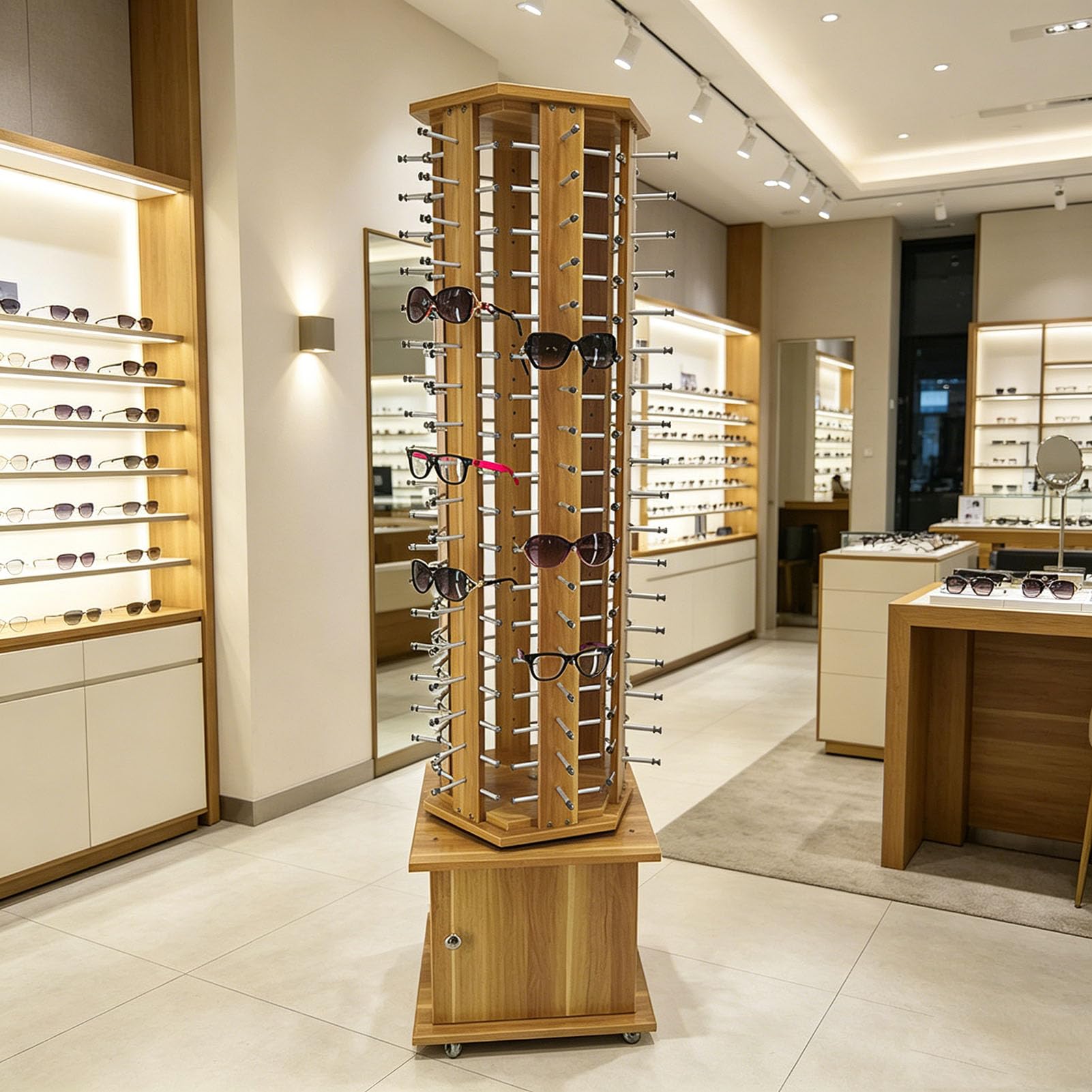 Genérico Soporte de Exhibición de Madera del Tenedor de Las Gafas de Sol，Soporte Giratorio de 360° para Gafas Comerciales, Marco de Tienda Minorista, Estante de Almacenamiento para Gafas de Lectura