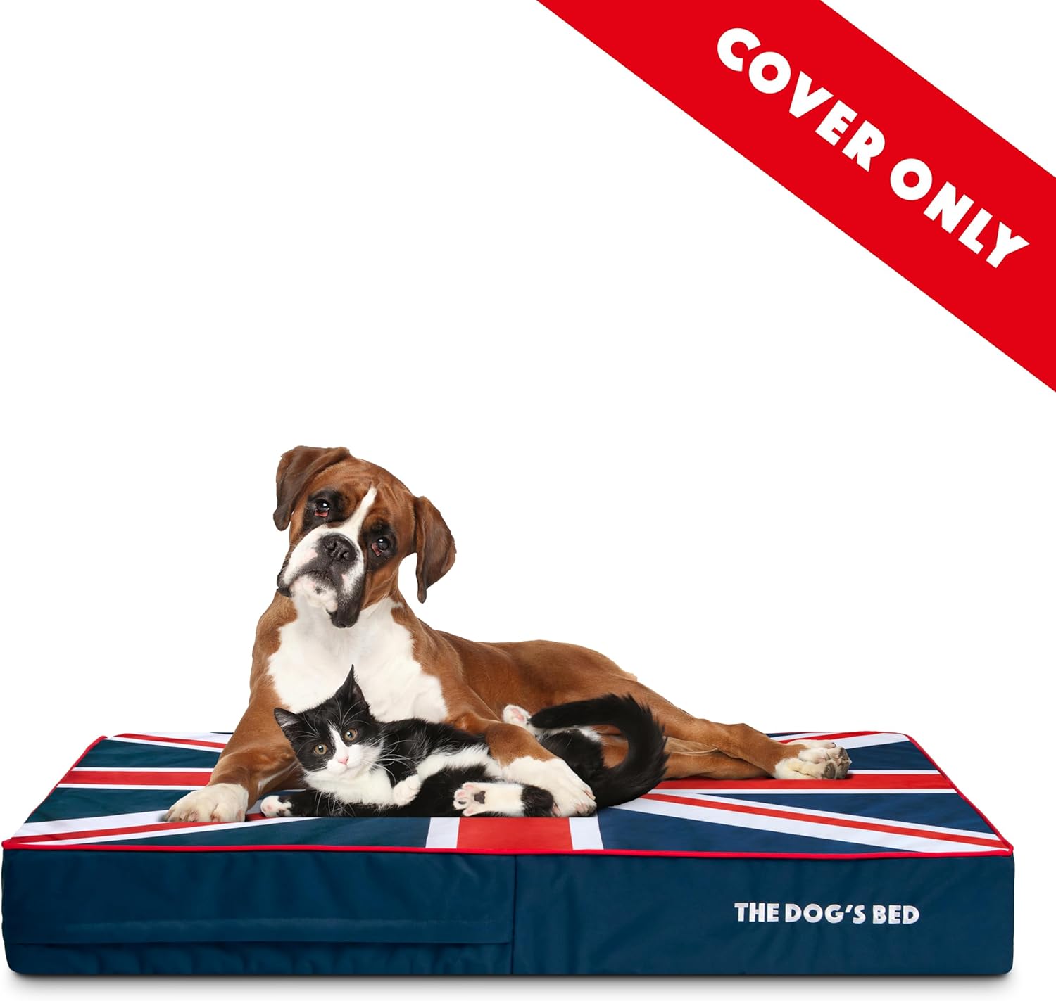 The Dog's Bed Replacement Outer Cover ONLY (Outer Cover ONLY - NO Bed, NO Waterproof Inner) for The Dog's Bed, Washable Oxford Fabric, XL 6 Inches (Blue with Red Piping UK Flag & Centre Flag)