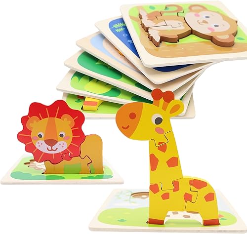 Miniatura 1 de 6 rompecabezas de madera de animales para niños de 3 a 5 años, paquete de 6 rompecabezas para bebés, juguetes Montessori para niños de 3 años en