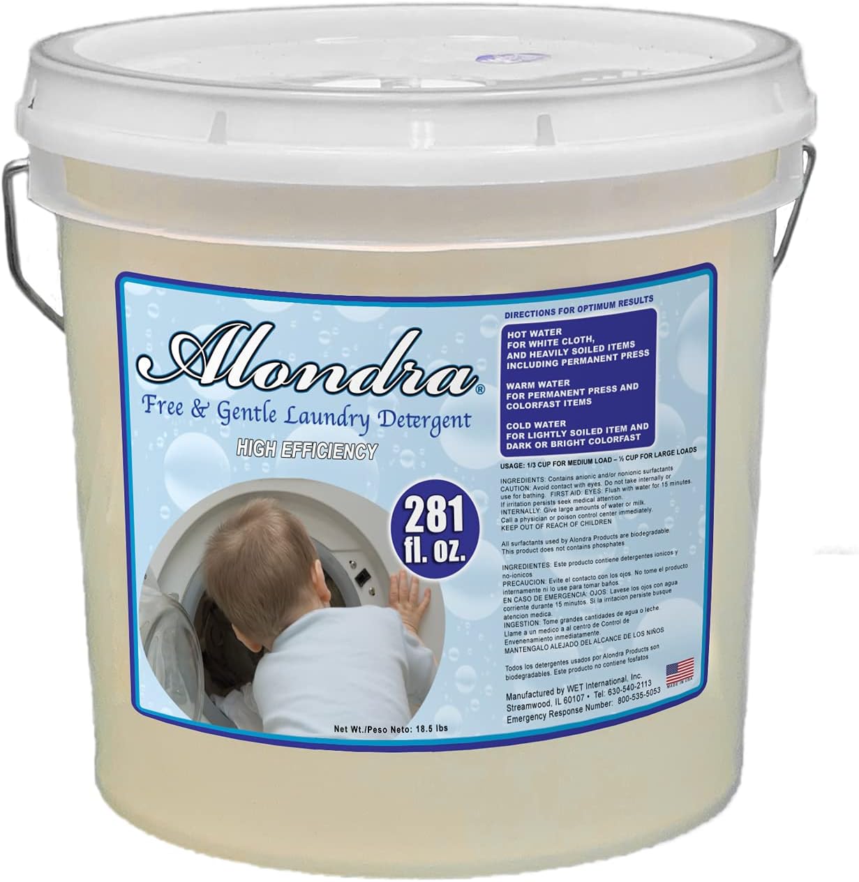 Alondra Free and Gentle Hypoallergenic Unscented Ultra Concentrated HE Liquid Laundry Detergent 281 fl. oz. 2.2 Gallon Bucket with Dispensing Pump