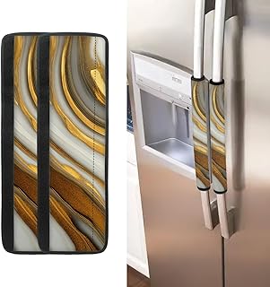 2 Pieces Refrigerator Door Handle Covers Set White Gold Marble Dishwasher Handle Cover Kitchen Appliance Armrest Decoration Mat Non-Slip Kitchen Appliance Armrest Decorative Mat