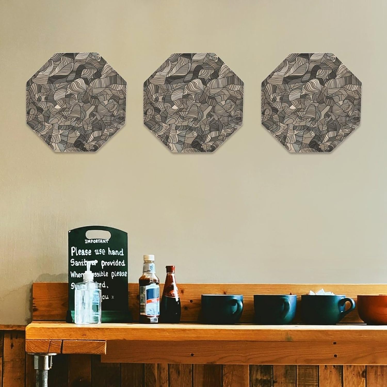 Ctagon Metal Sign for Home, Modern Display Plate for Kitchen, Beige Block Pattern Plates Accent Hanging Wall Decorations 3PCS for Living Room, Bedroom, Hallway, Hotel