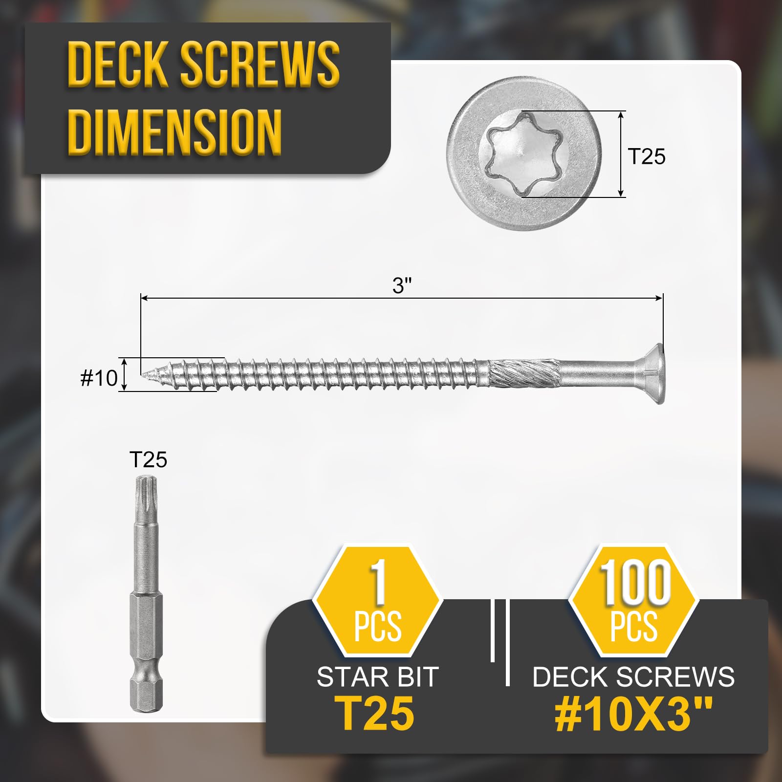 DTGN #10x3" Deck Screws, 100Pack, Good for Decks Fences, Frames, Outdoor Furniture - Image 2