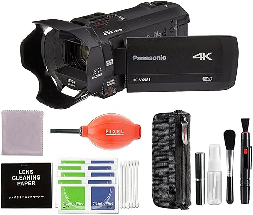 Panasonic Videocámara 4K Ultra HD HC-VX981K, zoom óptico 20X, sensor BSI de 12.3 pulgadas (negro) con accesorios Pixel Advanced vx981