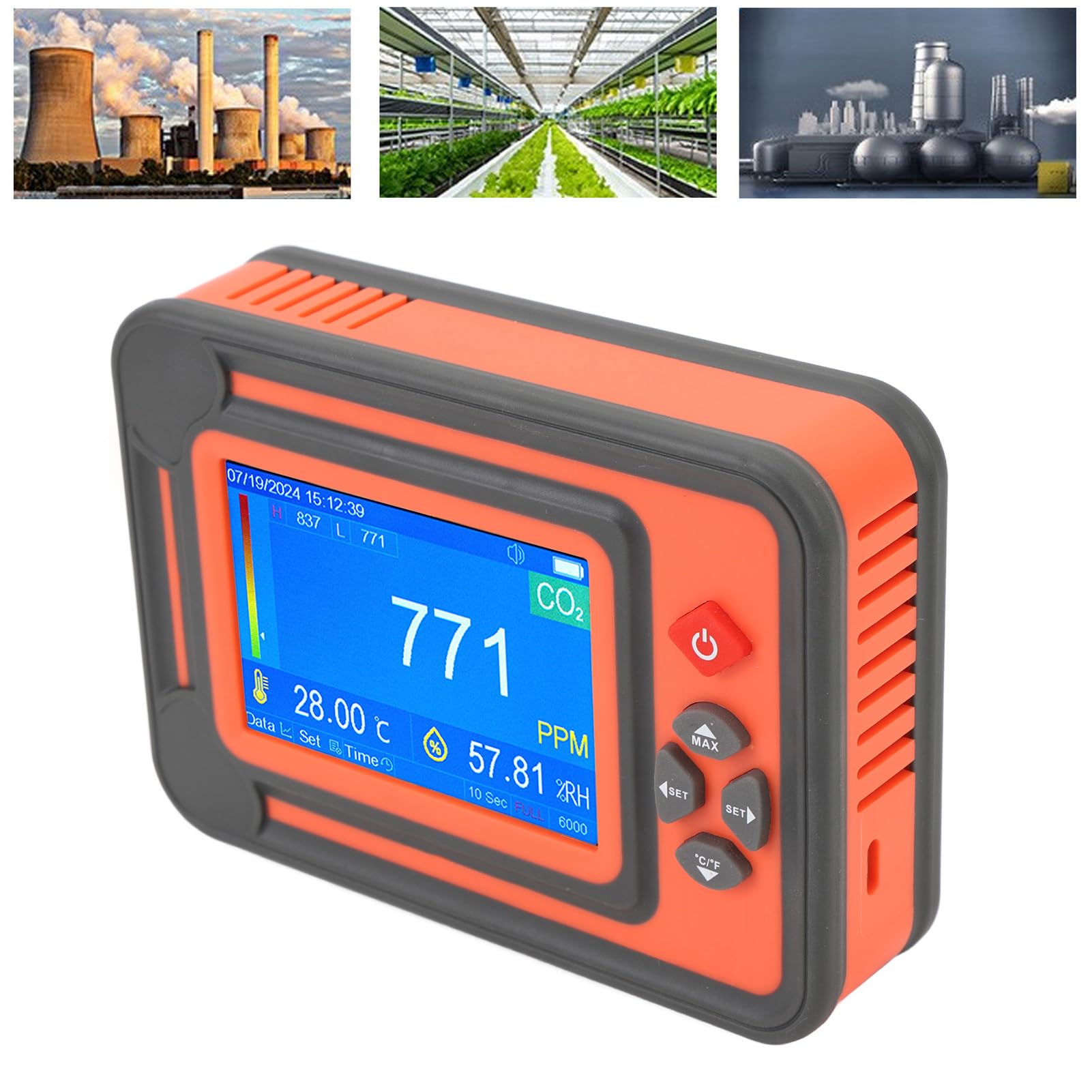 Medidor de Humedad de Temperatura del Detector de CO2 con Almacenamiento de Datos de Alarma para el Monitoreo de la Calidad del Aire Mejora los Rendimientos de los Cultivos Duración de la Batería