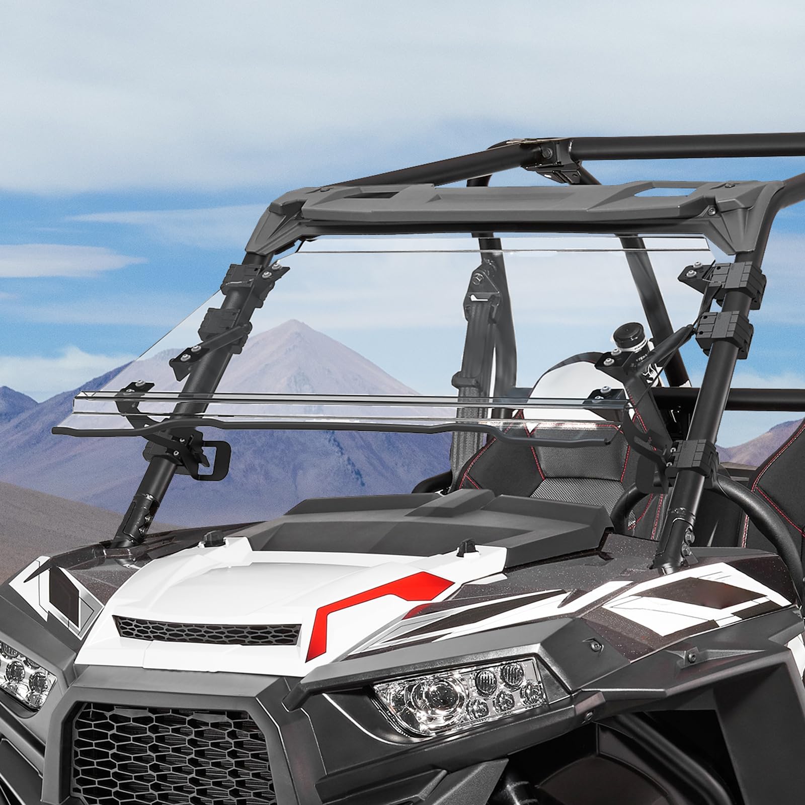 KEMIMOTO Flip Up Windshield 4-IN-1 Folding Window Compatible with 2019-2023 RZR XP 1000 / XP Turbo / RZR 900 / S900 / S1000, Clear Hard-Coated PC Open Close Vented Front Full Windshield