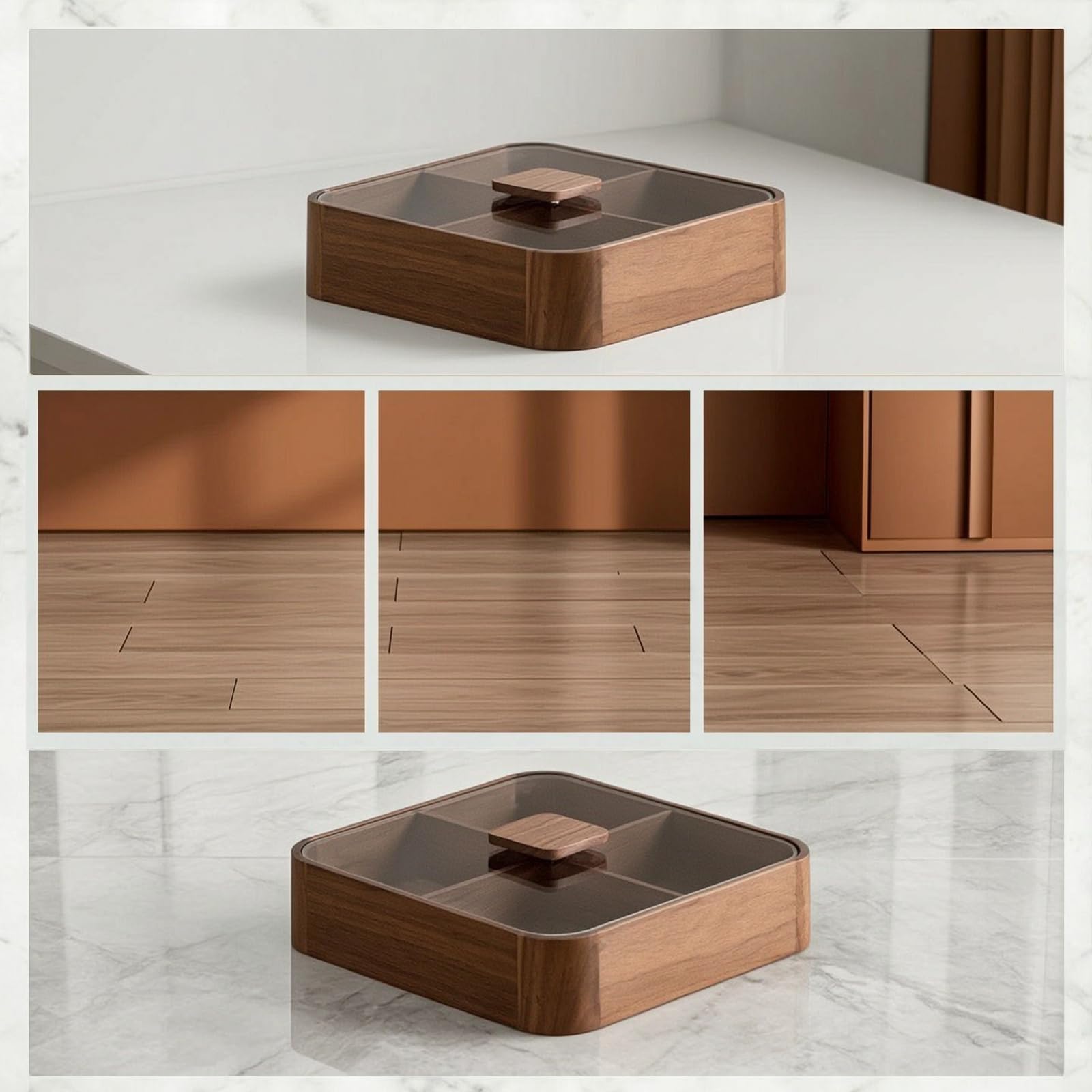 Contenedor de Snacks Caja Organizadora Bote Dispensador Recipiente de con Tapa de Vidrio Templado para Servir Invitados Adecuado para Sala de Estar, Nueve Compartimentos