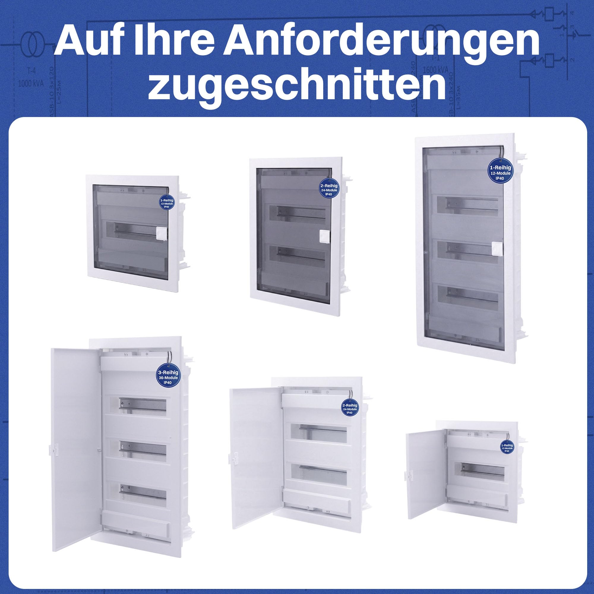 Intratec Sicherungskasten Unterputz 3 reihig – Unterputz Verteilerkasten IP40 für 36 Module mit weißer Tür und Hutschiene für einfache Elektroinstallation Zuhause & Gewerbe – 592 x 347 x 92mm