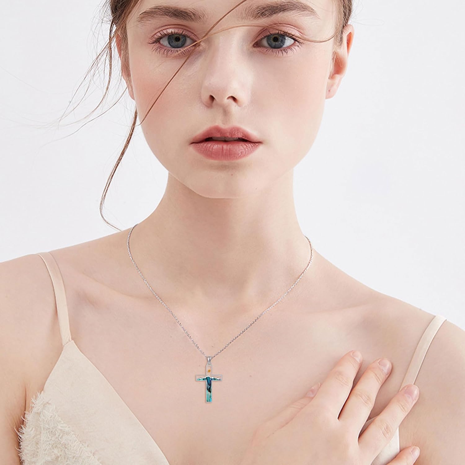 Mountain Necklace 925 Sterling Silver Cross Mustard Seed Pendant Nature Jewelry Gift for Women Outdoorsy Skiers Hikers Campers Climbers Nature Lovers - Image 4