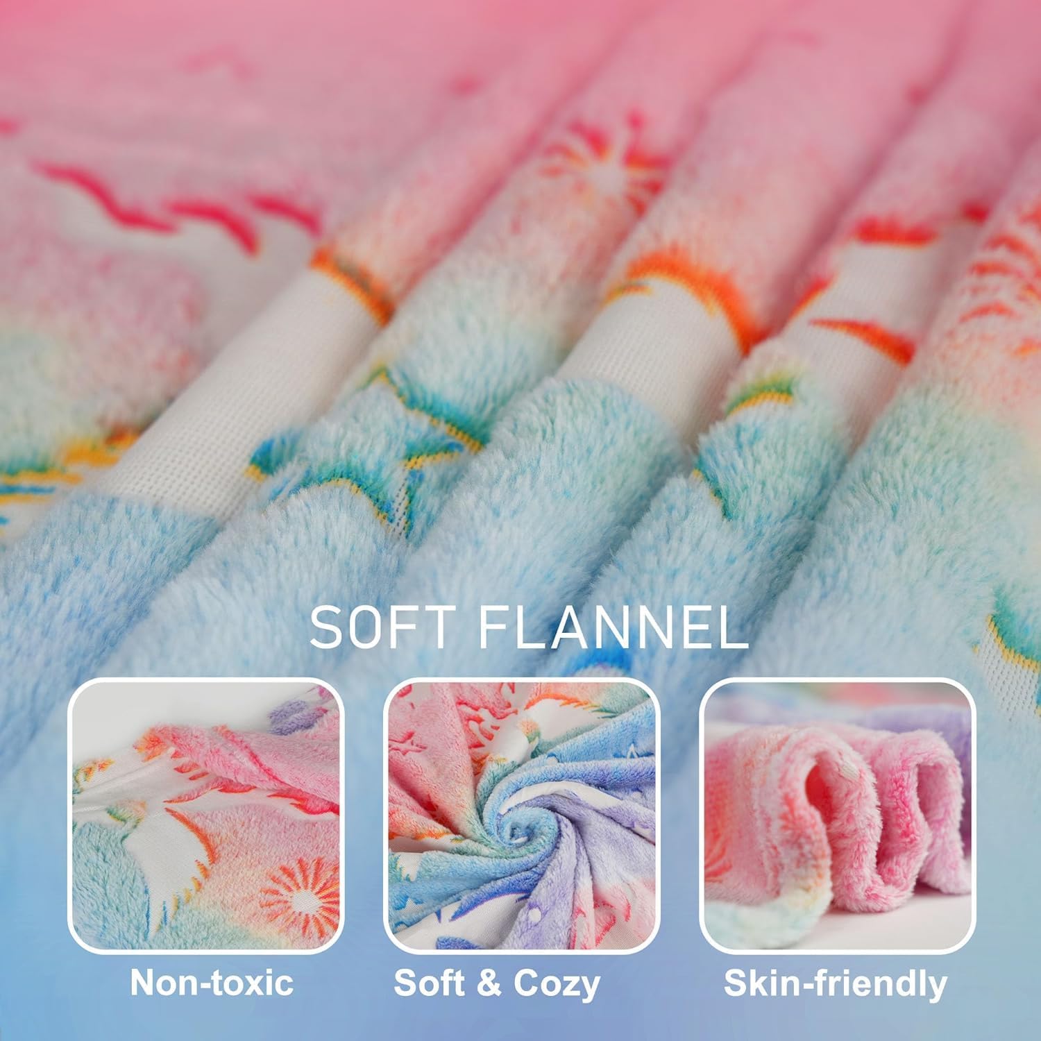 Unicorns Rainbow Kids Throw Blanket - Gifts Toys for Girls - Glow in The Dark Blankets for Boys Teens Child Halloween, Christmas Decor 50"x60" Pink and Blue - Image 5