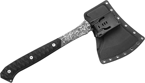 Miniatura 5 de ROUTE83 - Cuchillos martillados a mano con hacha táctica de hacha Tomahawk chapada en titanio con funda Kydex