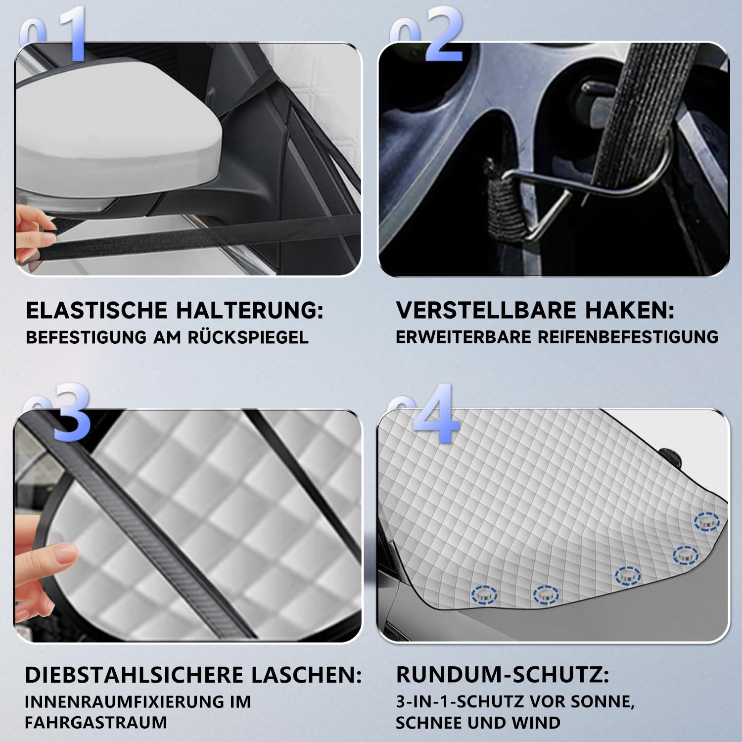 Sonnenschutz Auto Frontscheibe 193 x 157 x 126 cm, UV-Schutz, Diebstahlschutz, Schutz vor Staub, 5 Magnete, mit Aufbewahrungstasche, für die meisten Fahrzeuge (einschließlich SUVs)