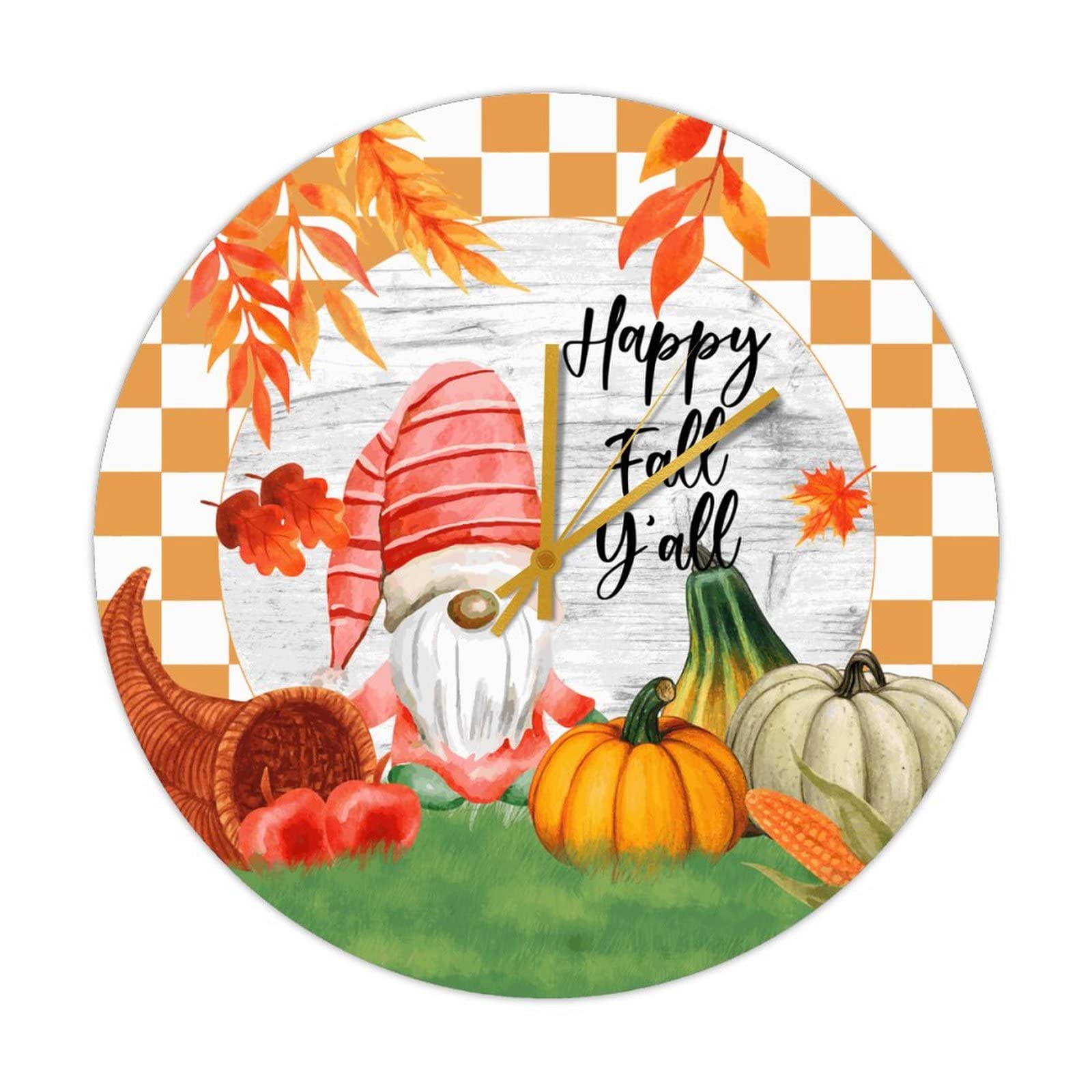 Horloge ronde en bois vintage Happy Fall Y'all pour chambre enfant 38cm