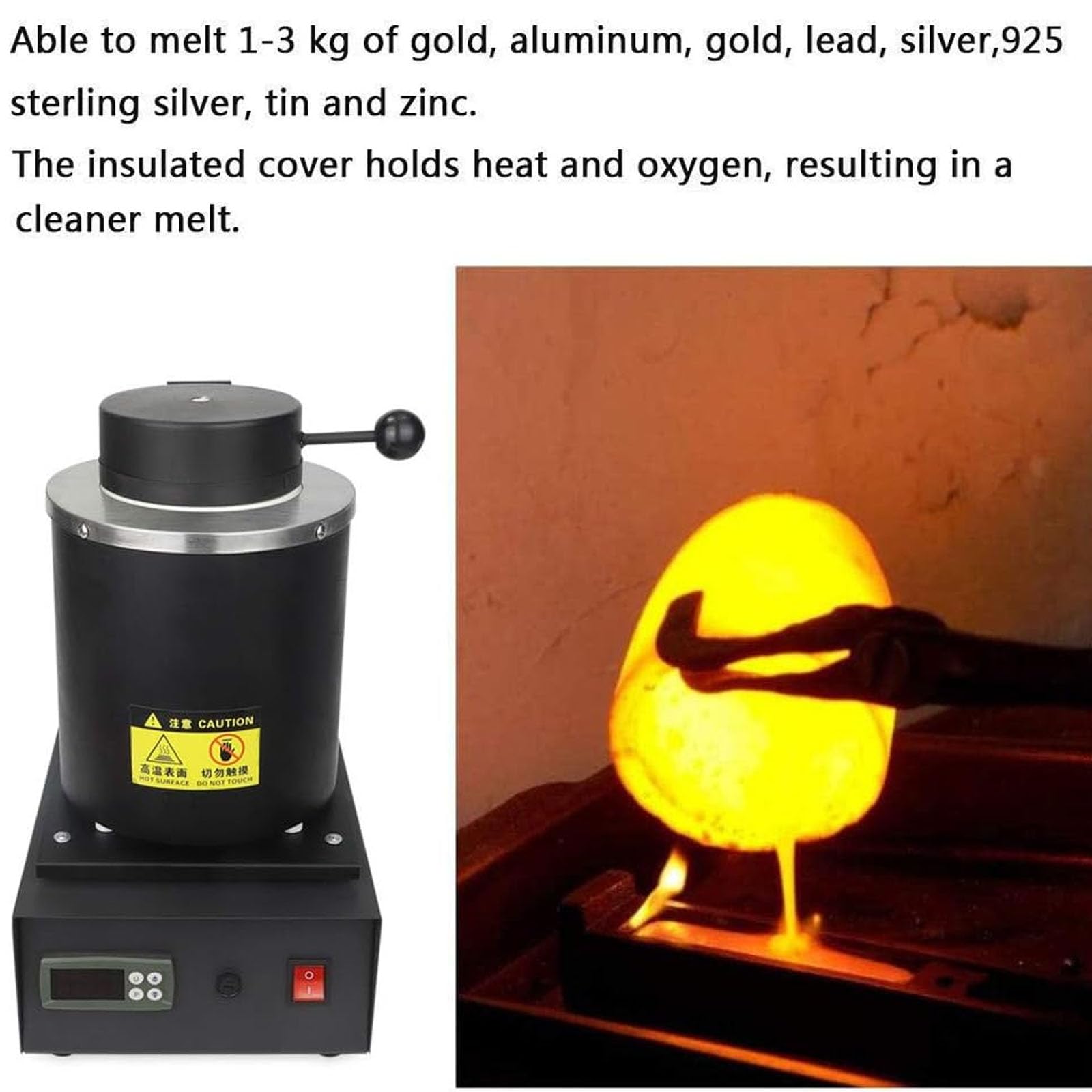 Pinzas eléctricas para Horno de fusión, Horno de fusión de Oro con Capacidad de crisol de 1400 W 3 kg 110V-220V para chatarra fundida, Plata