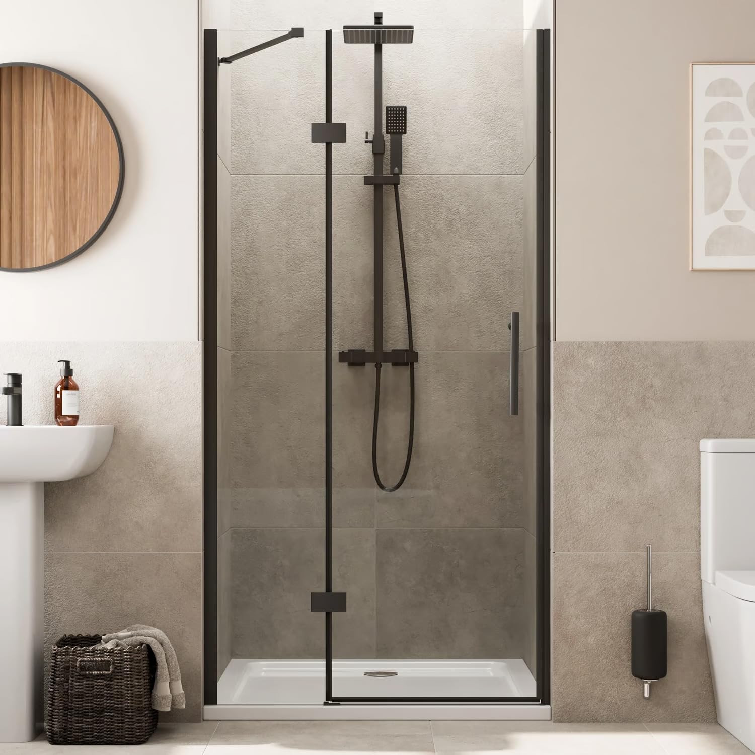 Baystone® 1000mm Frameless Hinged Shower Door Enclosure 8mm Toughened Safety Glass Reversible Cubicle Doors for Showers, Black