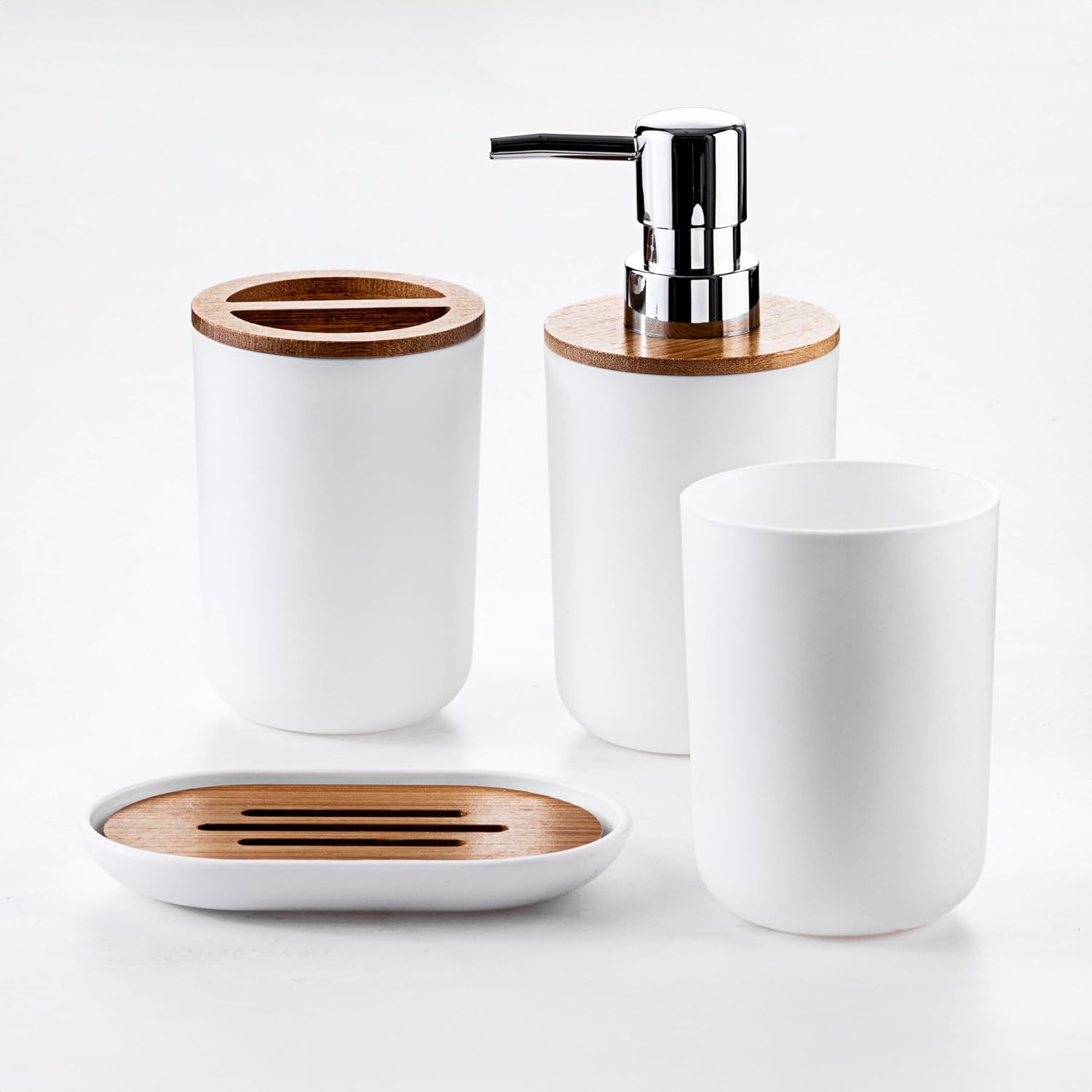 Bamboo Bathroom Accessories Set, Toothbrush Holder, Rinse