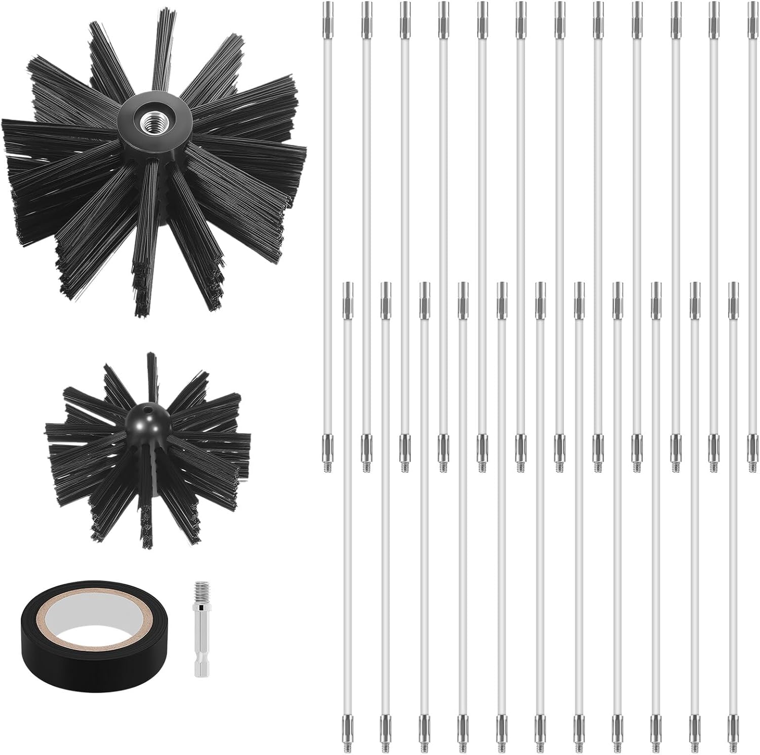 Toyvian 30ft Chimney Cleaning Brush Set with 4” 6” Heads, Professional Fireplace Sweep Brush Kit, Flexible Dryer Vent Cleaner Tool with Hex Rod and 10m Tape for Home Vent and Duct