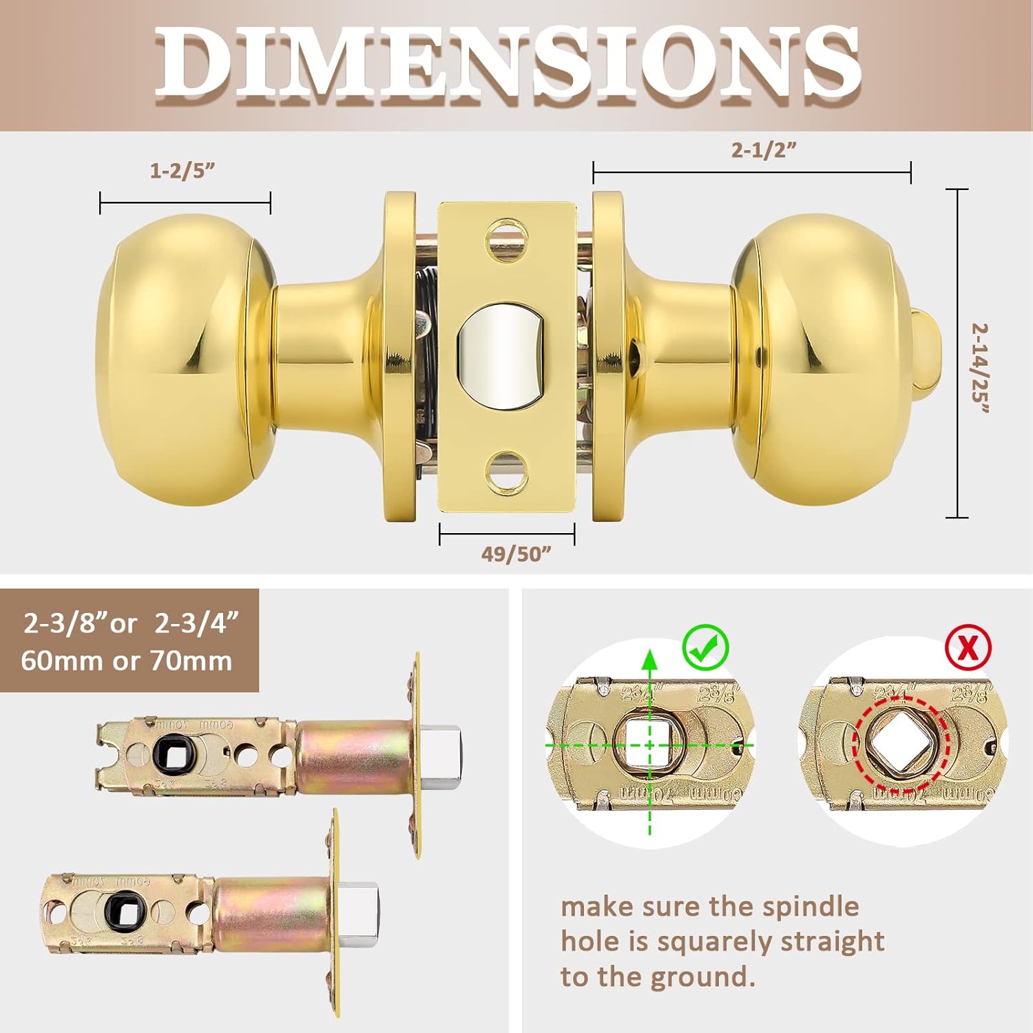 Probrico Entrance Door Knobs Door Lock Keyed Alike Lockset Polished Brass Same Key Round Ball Entry Door Knobs Pack of 3