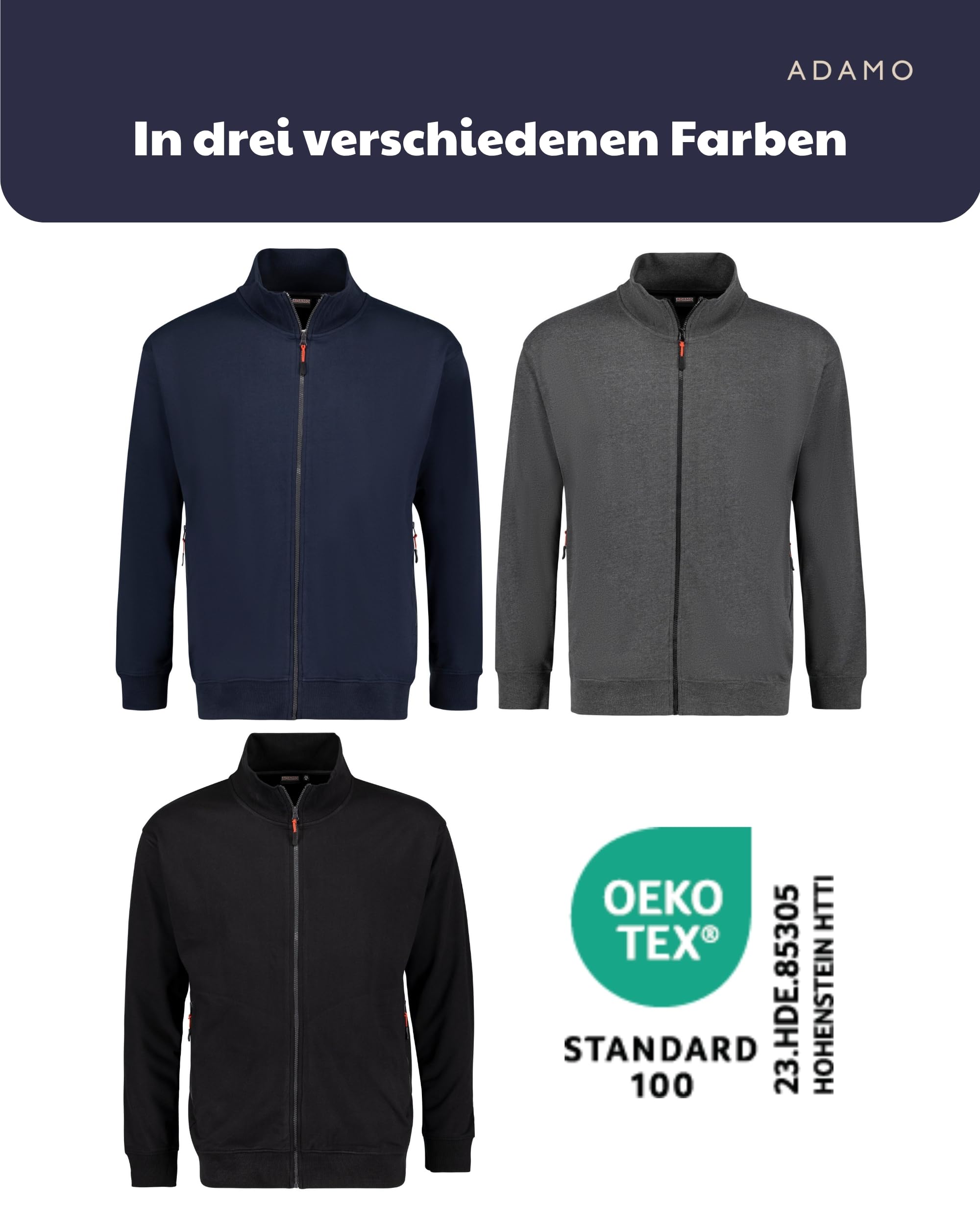 ADAMO Herren Sweatjacke mit Reißverschluss Übergrößen 2XL-14XL