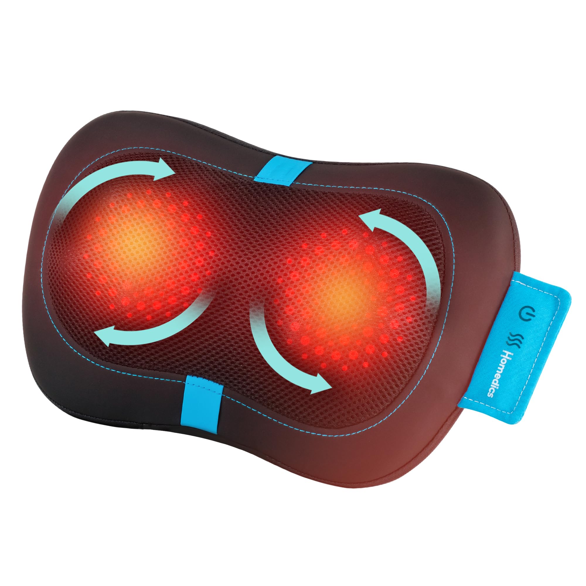 HoMedics Cuscino Massaggiante Portatile Shiatsu con Calore – Massaggiatore per Muscoli Profondi di Schiena, Collo e Spalle con 4 Nodi Rotanti, 2 Direzioni, Cuscino Massaggiante Riscaldato