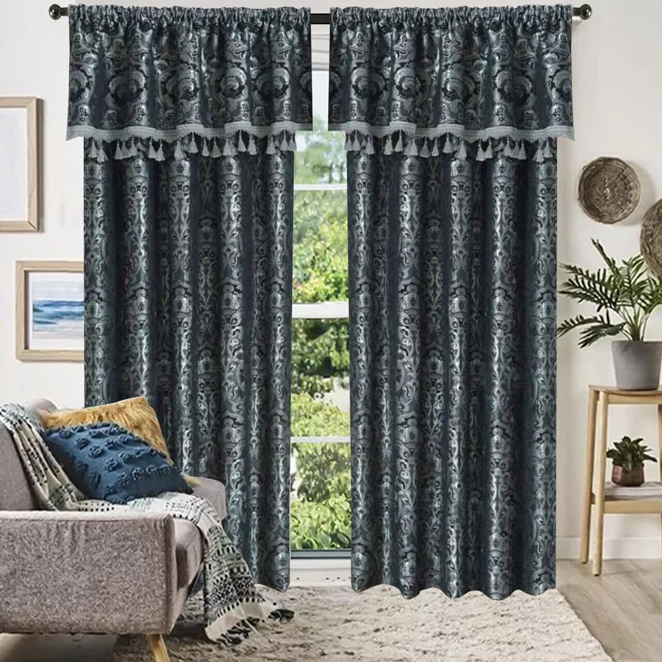 Online Bedding Georgia Jacquard Curtains For Bedroom - Luxury Modern Pencil Pleat Fully Lined Curtains (Grey, 90″ x 90″ (228 x 228 cm))