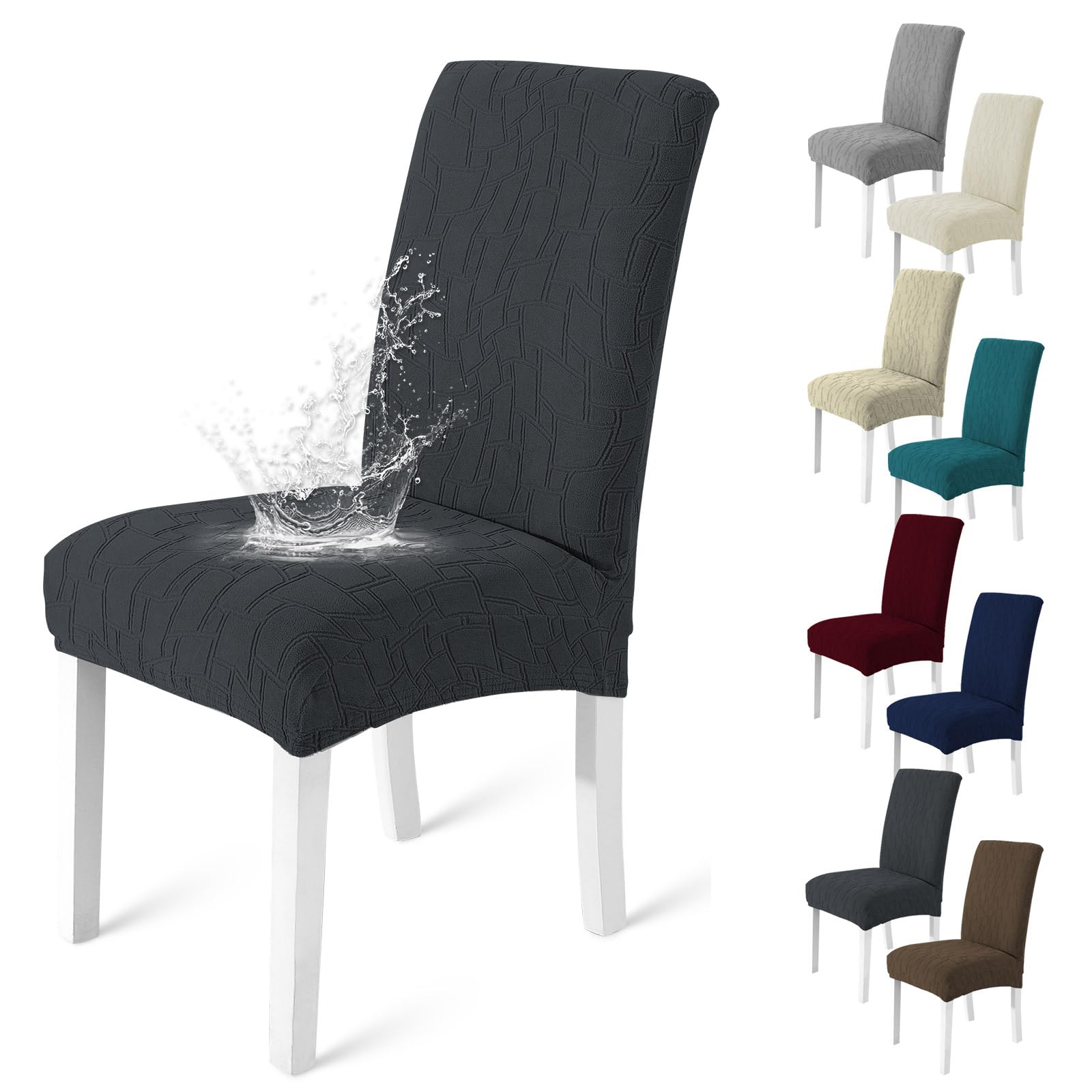 MAXIJIN Water-Repellent Dining Chair Covers Set of 4, Elastic Kitchen Living Chair Cover, Comfortable Soft Chair Slipcovers Anti-Scratch and Resistant, Washable Removable (Dark Grey, Pack of 4)