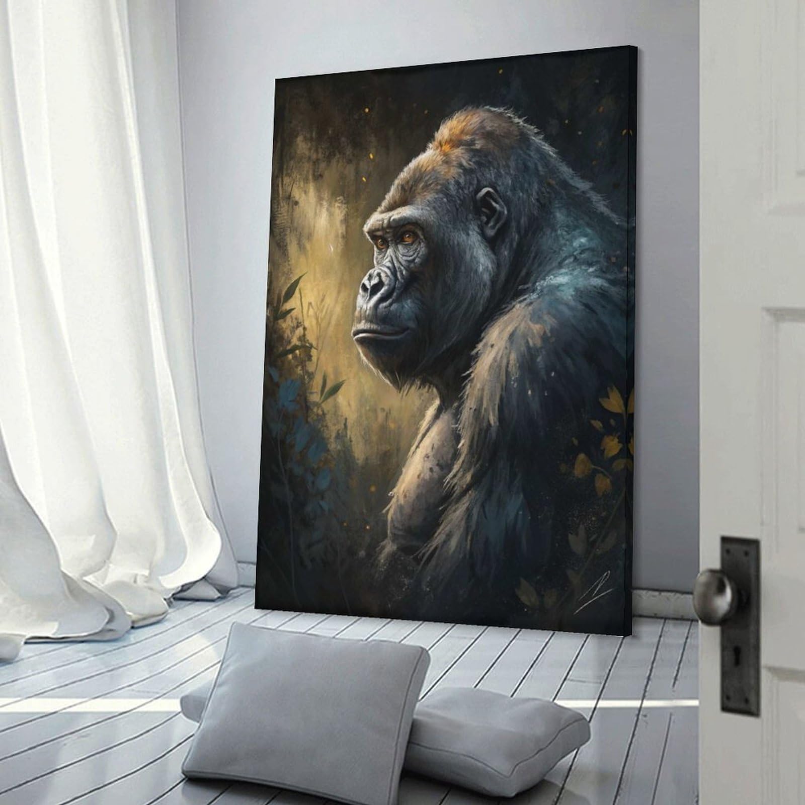 Junmoney Gorilla Portrait in Forest Home Decor Wall Art, 20x30inch(50x75cm), for Calm Bedrooms, Home Corners Or Flats, Canvas Wall Decor for Personal Spaces