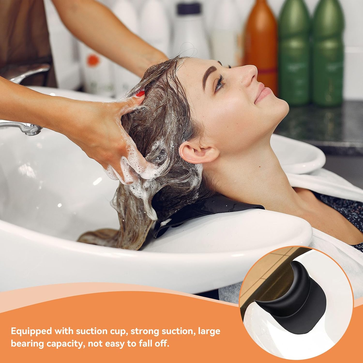 Shampoo Bowl Neck Rest with Suction Cup, Curved Silicone Neck Pillow Wash Sink Basin Headrest Tool Bathtub Hair Washing Neck Support Cushion for Hair Salon Spa