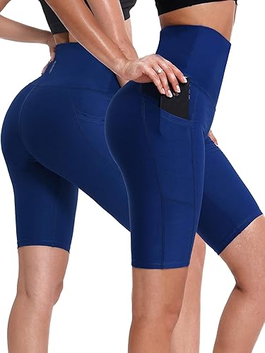 Miniatura 6 de NELEUS Pantalones cortos de yoga de cintura alta para mujer, control de abdomen, pantalones cortos de compresión con bolsillo
